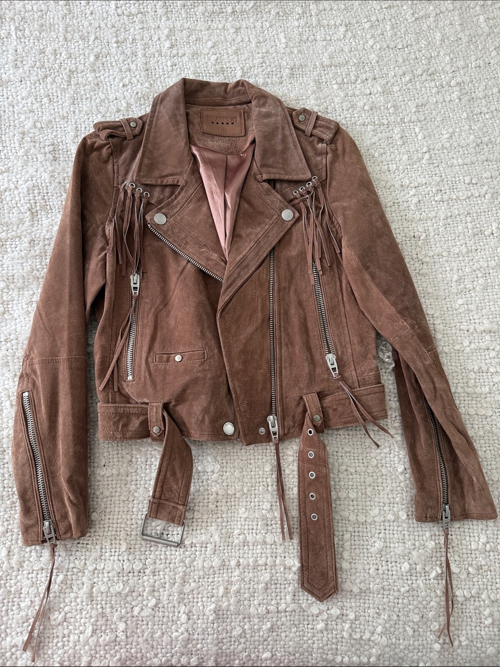 Blank NYC Brown Suede Fringe Moto Jacket